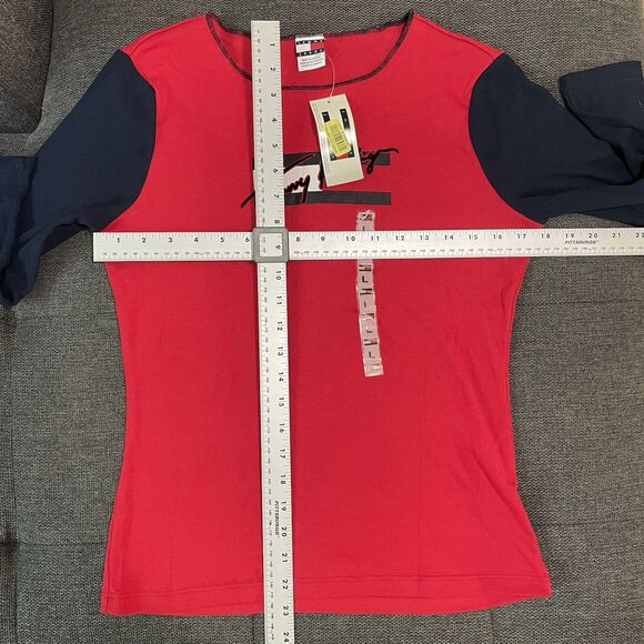 Vintage Tommy Jeans Top 3/4 Sleeve Red‎ Blue Logo NWT RARE Y2K Deadstock Large - Picture 6 of 8